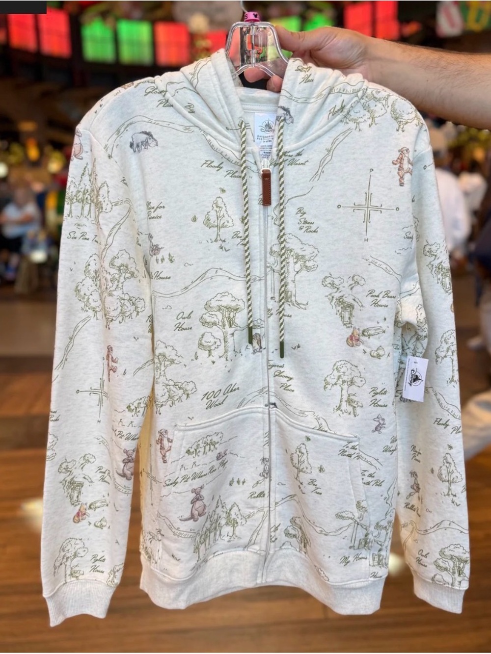 Disney Cream and Green Winnie the Pooh Map Zip Hoodie